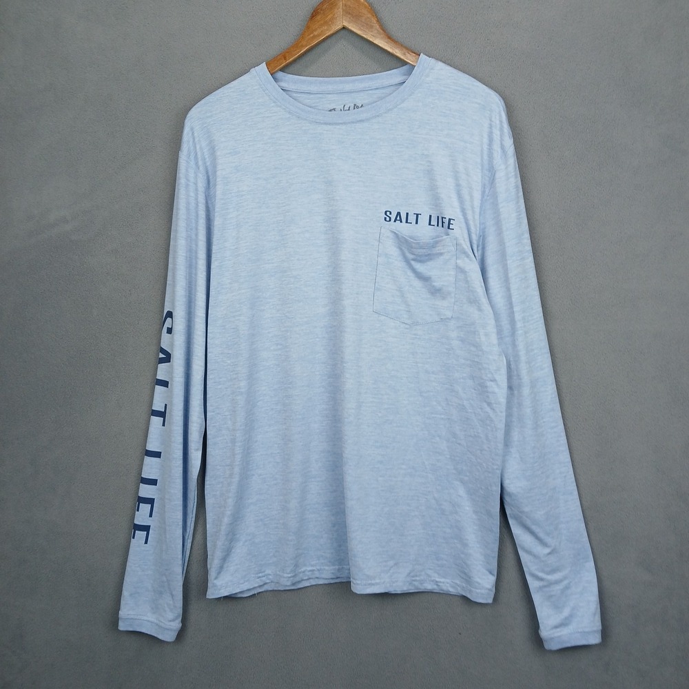 Salt Life SLX Performance Shirt Mens Medium Blue Graphic Live Salty Tuna Fish